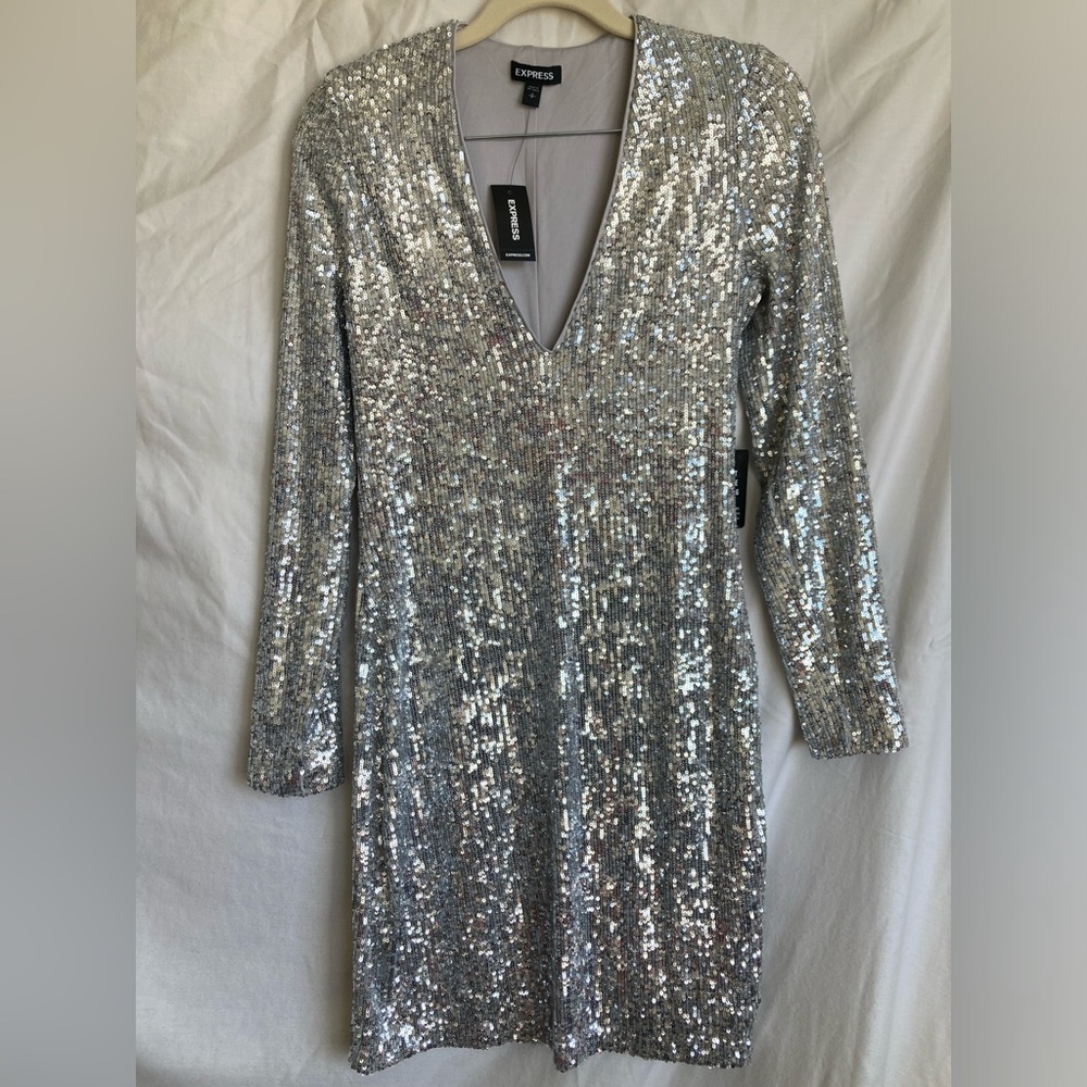NWT Express silver sequin dress